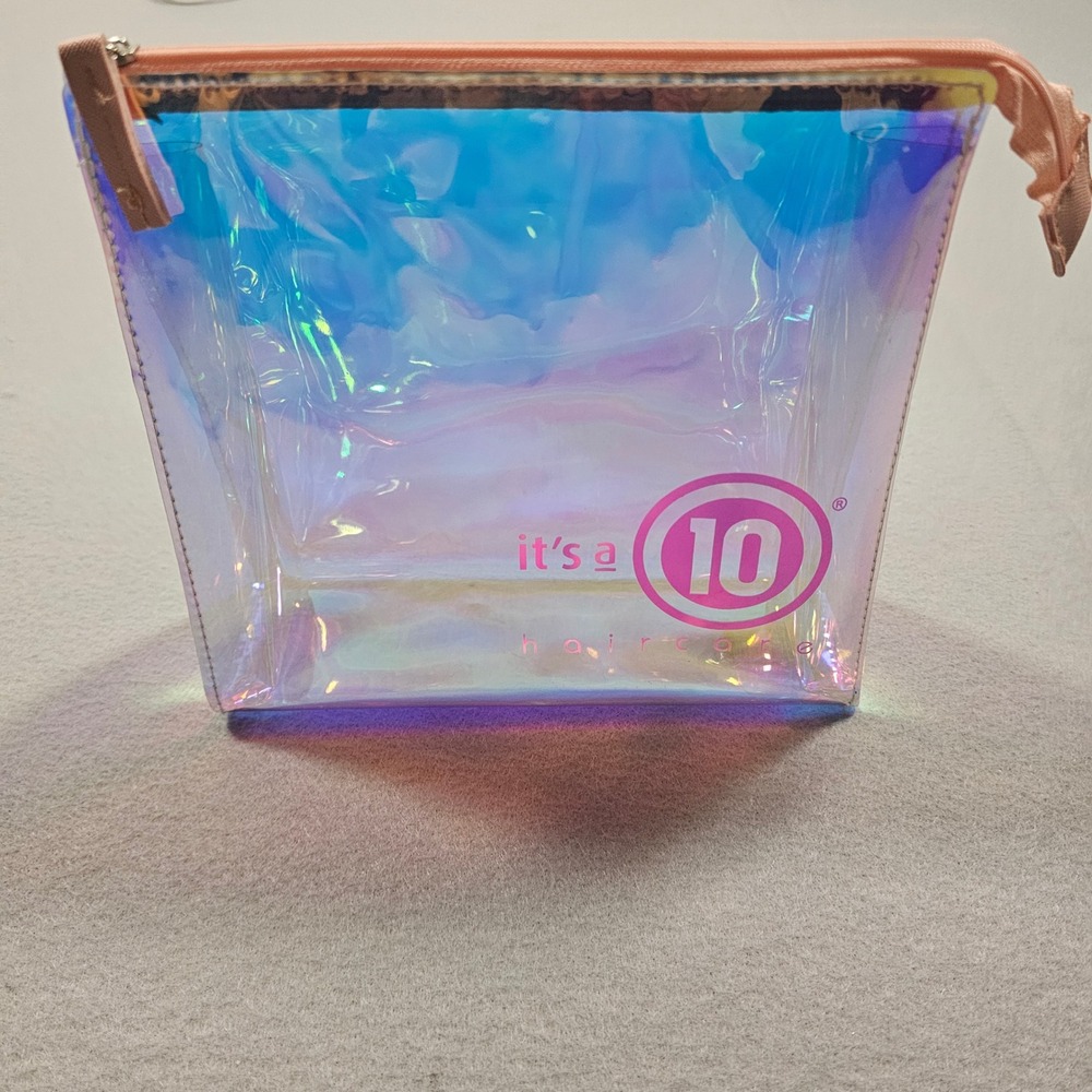 It's a 10 Haircare Holographic Cosmetic Bag Iridescent Clear Pink Zipper 8x6